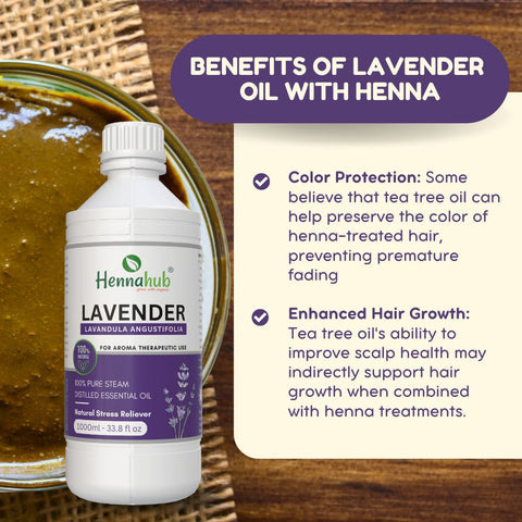 Pure Lavender Essential Oil 1000ml Pack | Free 1 Kg BAQ Henna Powder | Purity 95%