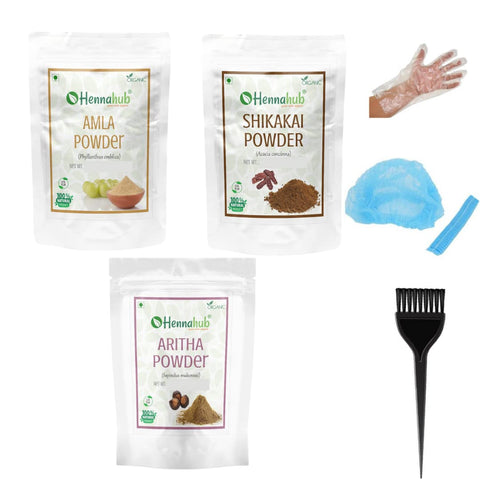 HENNAHUB Hair Care Combo Amla, Reetha, and Shikakai Powder (1kg Each) Super Saver Jumbo Pack with Free Iron Bowl for Ultimate Hair Care | Helps Reduce Hairfall & Improve Hair Quality