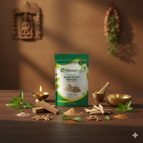 Hennahub Safed Musli Powder (Food Grade) 100gm Pack | 100% Pure Chlorophytum borivilianum Root Powder | Natural Plant-Based Ingredient for Smoothies, Milk & Herbal Drinks