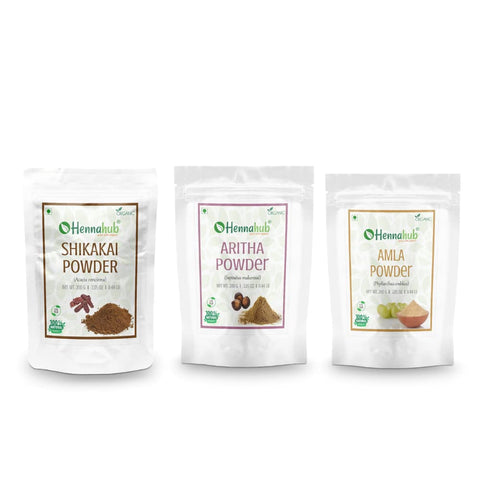 HENNAHUB Shikakai, Amla and Aritha powder 200g x 3 pack | Organic Hair care Combo Pack | Total 600 gm