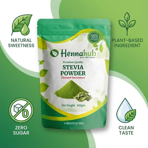 Hennahub Stevia Powder 100gm (Food Grade) | Pure Stevia Rebaudiana Leaf Powder | Meethi Patti / Sweet Leaf / Herbal Natural Sweetener | Zero-Calorie Plant-Based Sugar Substitute