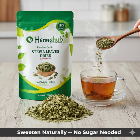 Hennahub Whole Dried Raw Stevia Leaves (Sabut) 100gm Pack | 100% Natural Food Grade Herbal Sweetener | Zero Calorie Sugar Substitute for Tea, Coffee & Juices