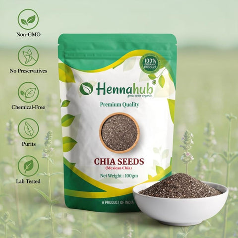 Hennahub Premium Chia Seeds 100g | Raw & Unroasted | Omega-3, Fibre & Protein-Rich Superfood | Gluten-Free Seeds for Smoothies, Puddings, Weight Loss, Salads & Daily Nutrition