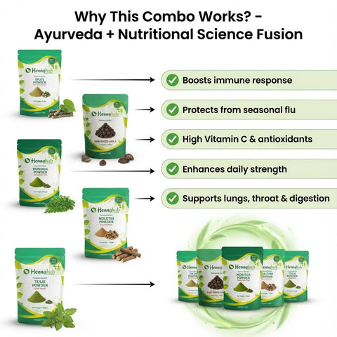 Hennahub Advanced Immunity Booster Combo | Giloy, Tulsi, Moringa, Mulethi Powder & Raw Dried Amla | Pack of 5 |  Energy, Antioxidants & Natural Immunity | Ayurvedic Wellness Pack