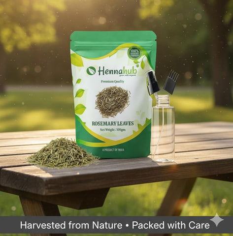 Hennahub Dried Rosemary Leaves 100gm (Food Grade) with Mist Spray & Comb Cap Bottle for Rosemary Water, Zipper Pouch 100gm | 100% Natural & Aromatic Herb for Hair Growth, Scalp Care & Culinary Use.