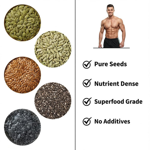 Hennahub 5-in-1 Super Seeds Power Combo | Pumpkin, Sunflower, Flax, Chia & Basil Seeds | Pack of 5 x 100g | Omega-Rich, High Protein, Fibre Loaded Superfood Mix for Healthy Breakfast & Snacking