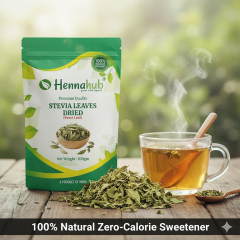 Hennahub Whole Dried Raw Stevia Leaves (Sabut) 100gm Pack | 100% Natural Food Grade Herbal Sweetener | Zero Calorie Sugar Substitute for Tea, Coffee & Juices