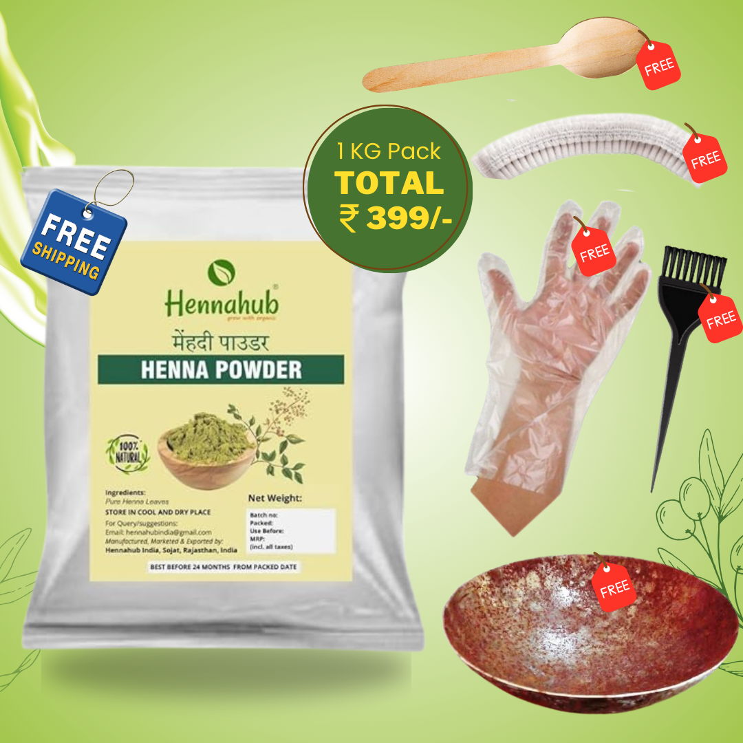 100% Natural Henna Powder for Traditional Beauty | Natural Hair Dye Henna 1 KG Pack with Freebies
