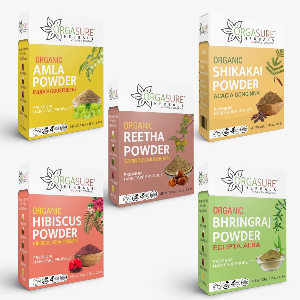 Poudre de mélange naturelle pure Amla Reetha Shikakai, Bhringraj et Poudre de mélange naturelle pure Amla Reetha Shikakai, Bhringraj et
